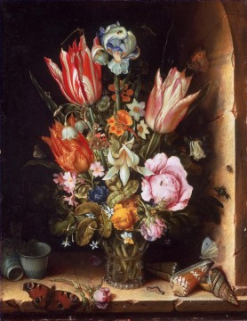 Still life with flowers and sea shells Ambrosius Bosschaert Oil Paintings